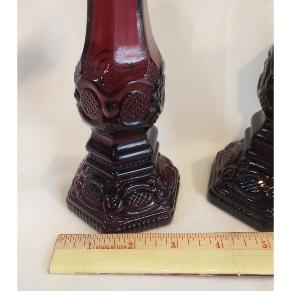 2 Avon 1876 Cape Cod Ruby Red Perfume Bottle Candlestick holders  Empty Vintage - Picture 5 of 5